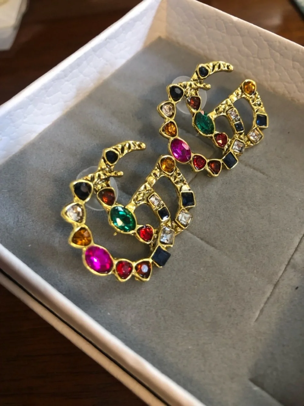 Gold-Tone Stainless Steel Multicolor Crystal Stud Earrings